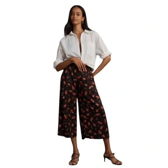 ANTHROPOLOGIE Maeve Floral Printed Wide Leg High Rise A-Line Culottes Size L NEW - Picture 9 of 9